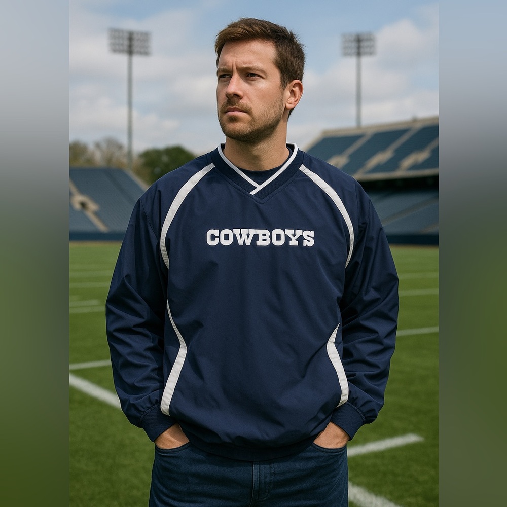 Dallas Cowboys Pullover Windbreaker Jacket Men’s XL Navy Blue Embroidered
